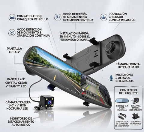 Image of Espejo Retrovisor con 2 Cámaras Full HD